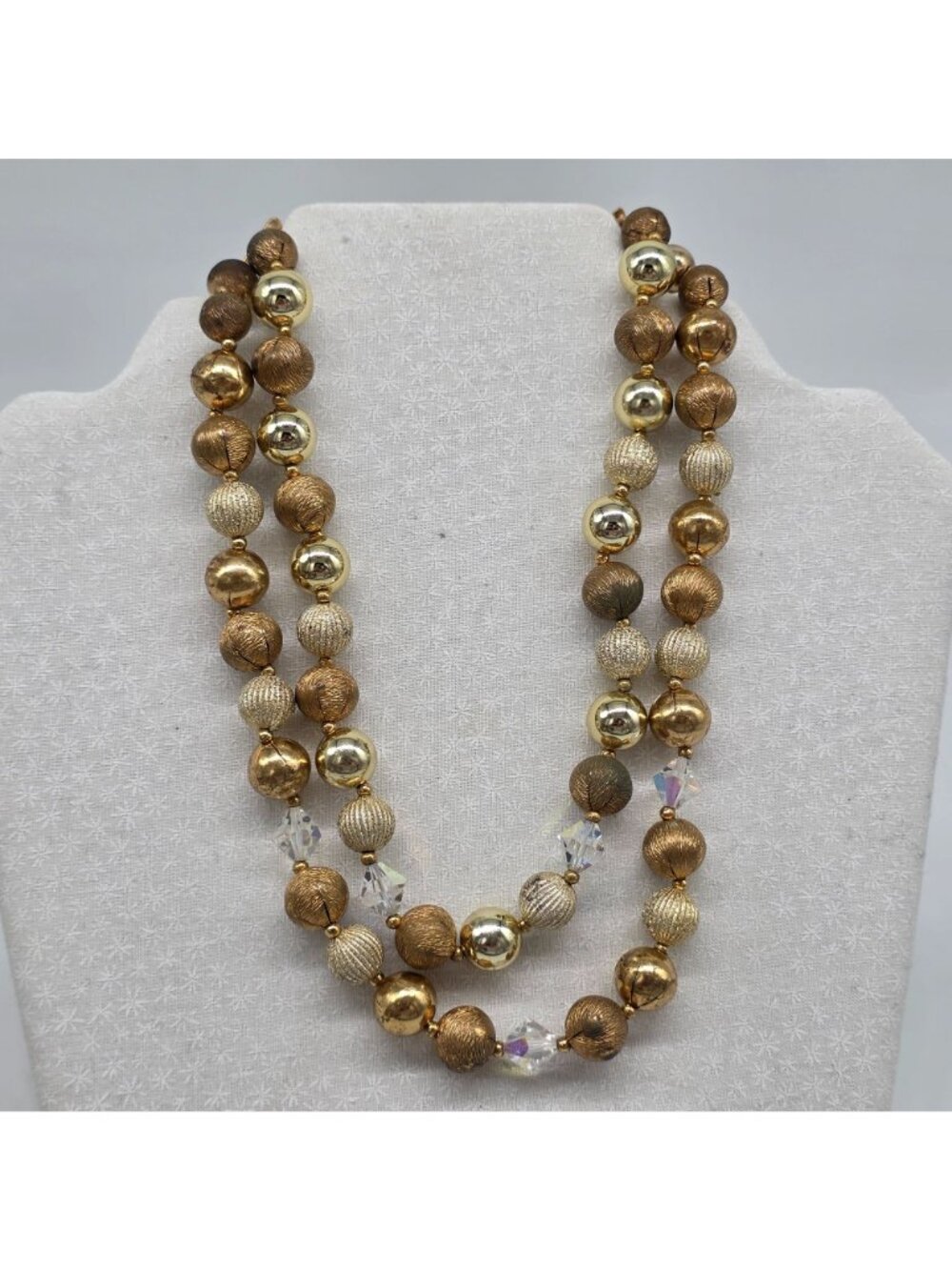 Vintage LISNER Statement Double Strand Gold Tone & Crystal Bead Necklace - Picture 2 of 8